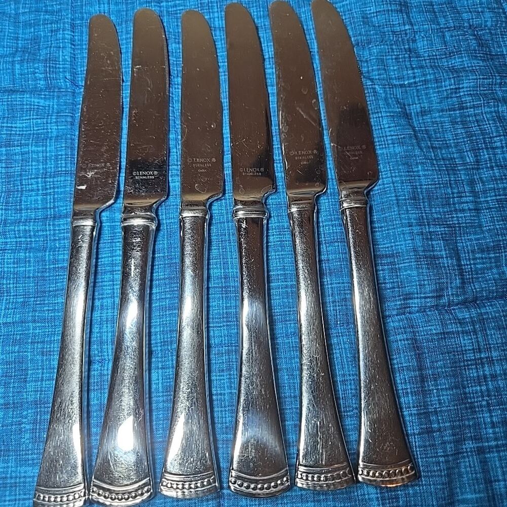 New Lenox PORTOLA Glossy Set of 6 Dinner Knives 18/10 Stainless Flatware
